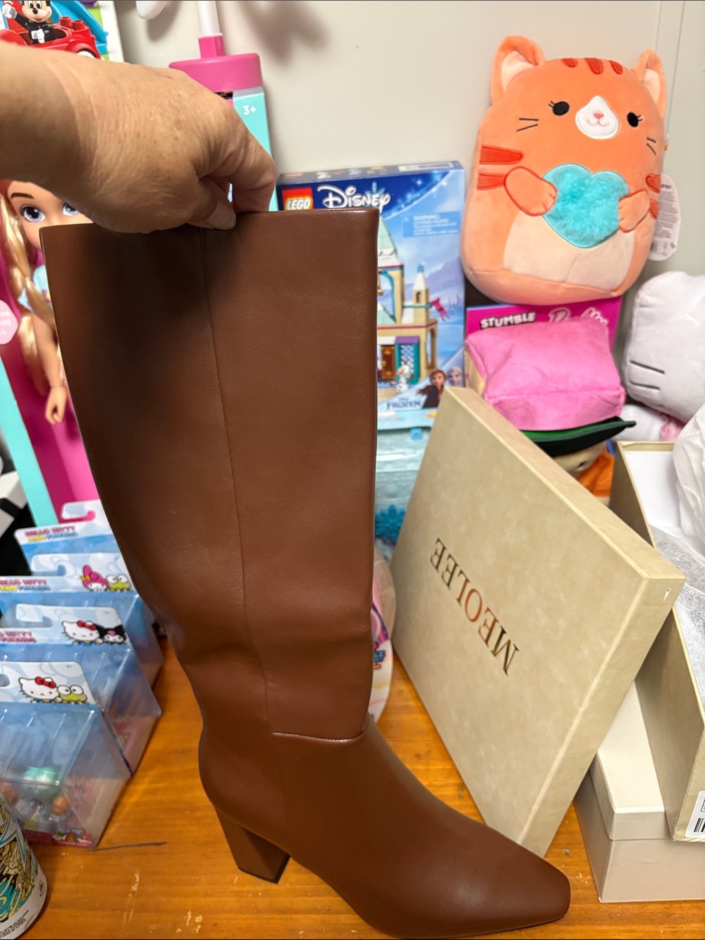 Women's Brown Knee-High Block Heel Boots - Picture 4 of 5